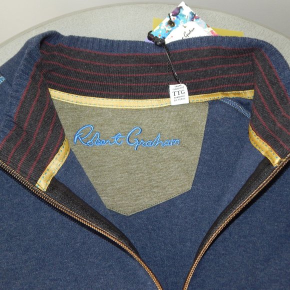 ROBERT GRAHAM ELLIOT PULLOVER Sweater Quarter Zip… - Picture 1 of 9